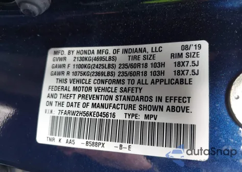 2019 Honda Cr-V Ex from USA, damaged, VIN 7FARW2H56KE045616